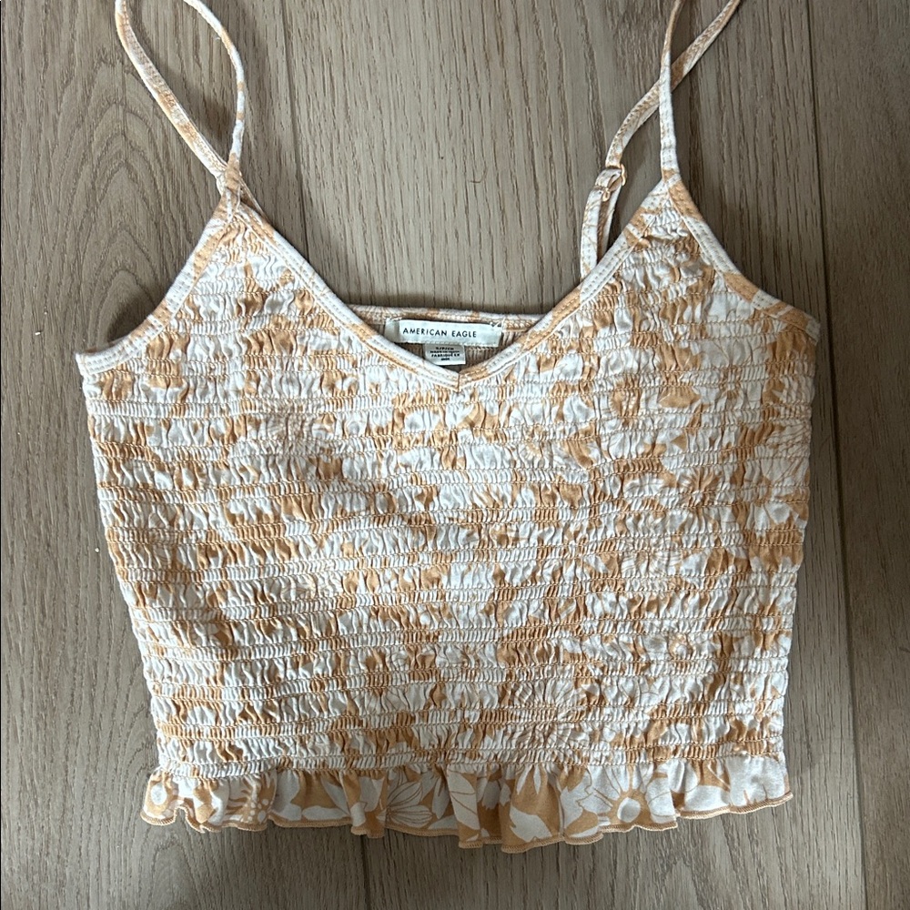 American Eagle Orange and Cream Smocked Cami